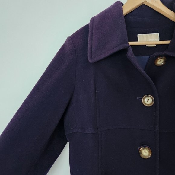 Michael Kors Cashmere Purple Wool Coat Tortoise Shell Buttons Women's Size 14 - Picture 8 of 16